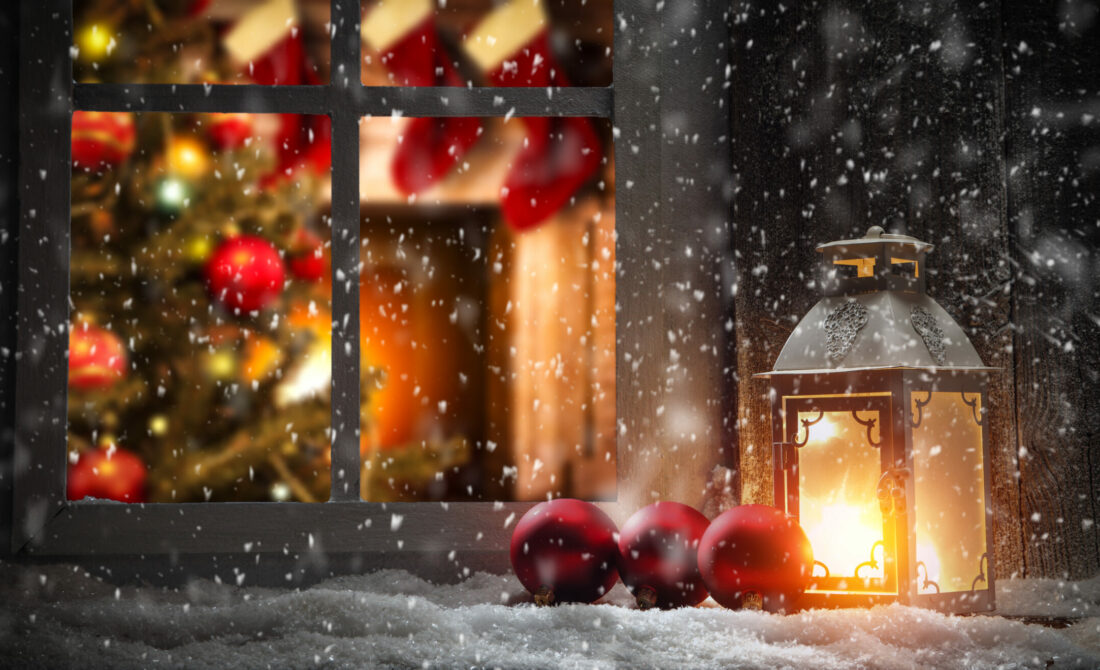Christmas window sill and fireplace